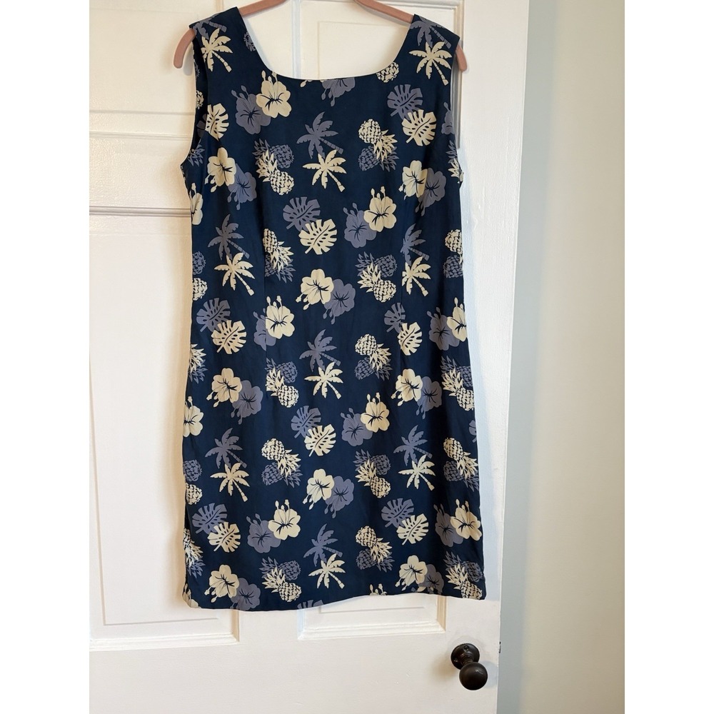 Tommy Bahama Womens Navy Blue Tropical Hibiscus Pineapple Print Shift Dress